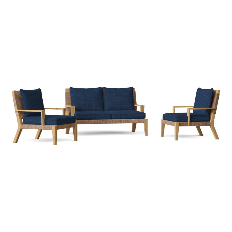 Hadley Outdoor 3 - Piece Teak Conversation Set, Perigold Ishi Beach, Hadley Hemp