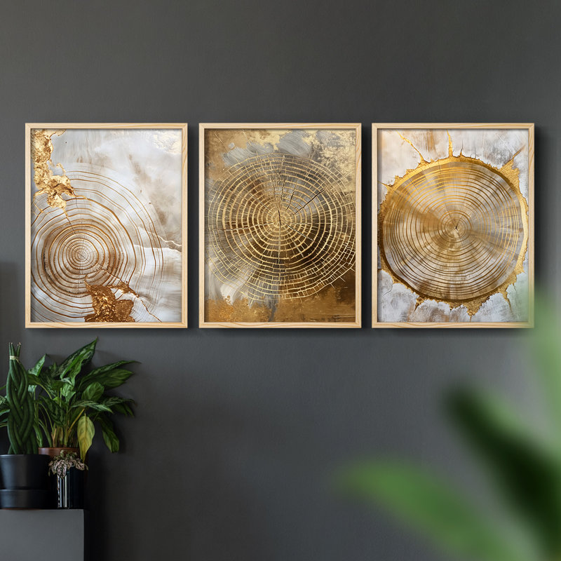 Abstract  Series  LIX  -Set Of 3 Framed Giclee Prints -Ready to Hang, 10" H x 8" W, Natural Framed