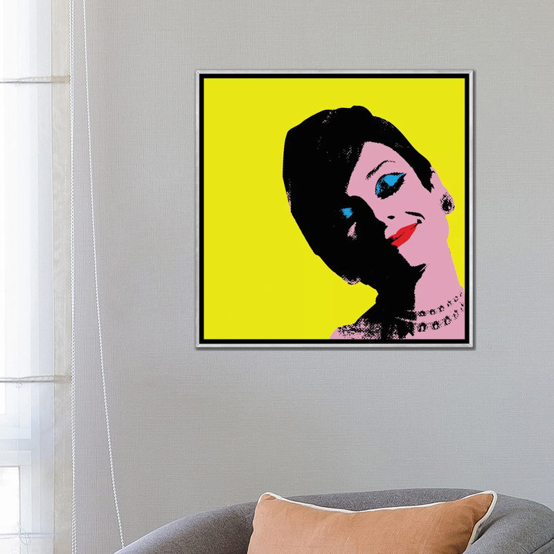 « Audrey Hepburn DOTS » par radio Days-impression d’art graphique, Toile avec cadre argenté, Pas de tapis