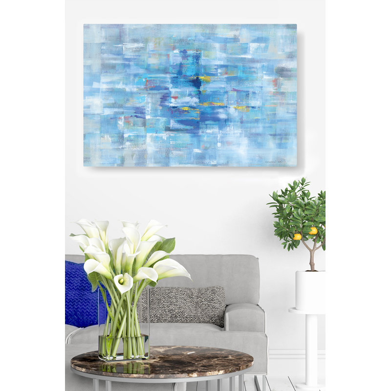 Contemporain carré, cubes, bleu, abstrait, bleu, bleu clair, cyan, H 26 po x l 50 po x P 1,5 po