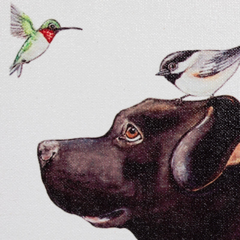 Javin Wood Framed Canvas Wall Decor with Birds on Dog