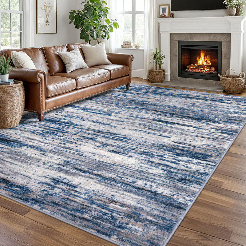 Modern Abstract Area Rugs 8x10 Washable Rug for Living Room Large Soft Thin Bedroom Rug with Rubber Backing 