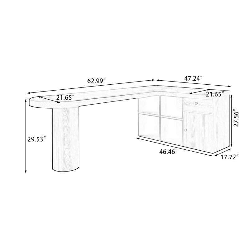 Bureau en bois massif en forme de L brun noisette, H 29,53 po x l 62,99 po x P 47,24 po, Retour à droite