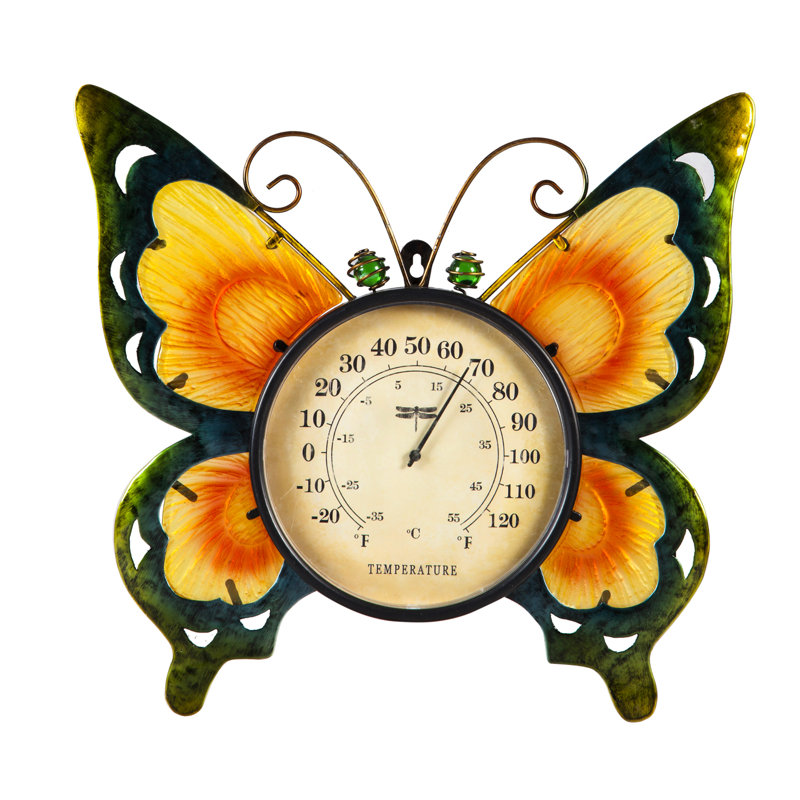 Thermomètre mural intérieur / extérieur Butterfly, Jaune
