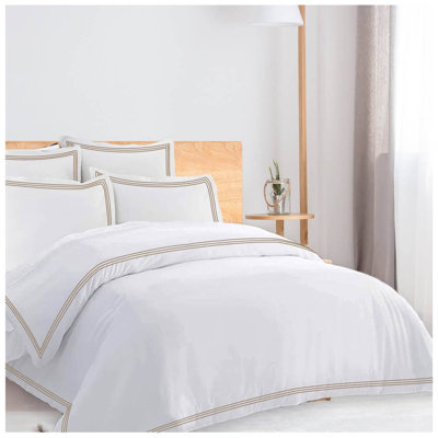 400TC Cotton Triple Edge Embroidery Sateen Solid Duvet Cover Set