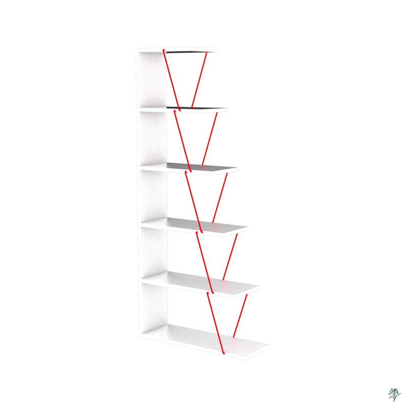 5 Tier Ladder Bookshelf Organizers, Narrow Bookshelf, White/Gold