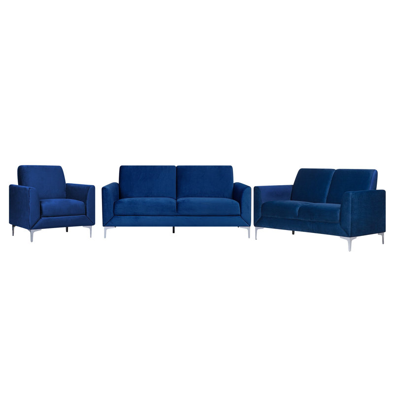 Francisque 3 - Piece Velvet Living Room Set, Blue