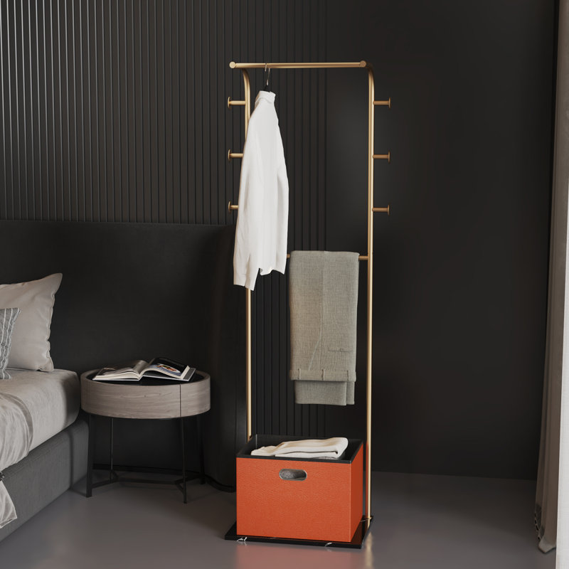 Ekhum Steel 6 - Hook Freestanding Coat Rack with Elegant Marble Base and Storage Box