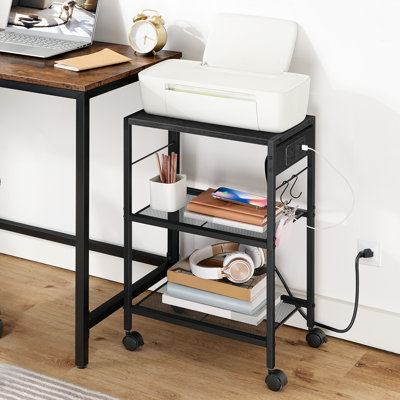 25.2'' H X 16.5'' W Mobile Printer Stand with Charging Station and Hooks