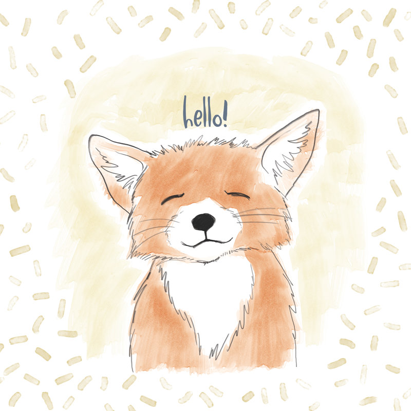 Happy Fox - Wrapped Canvas Painting, 30cm H x 30cm W x 3.8cm D
