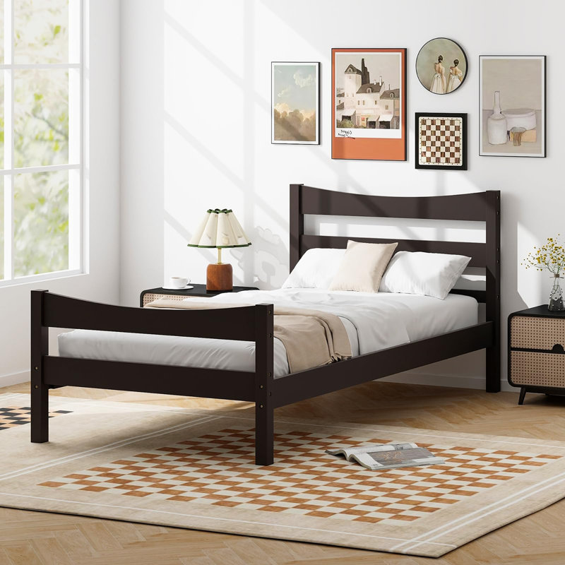 Cadre de lit simple en bois de style rustique pour enfants, Espresso
