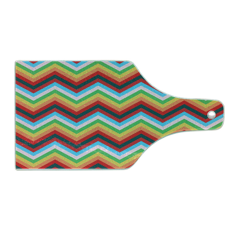 Ambesonne Colorful Tempered Glass Cutting Board Zigzag Sharp Vibrant Multicolor