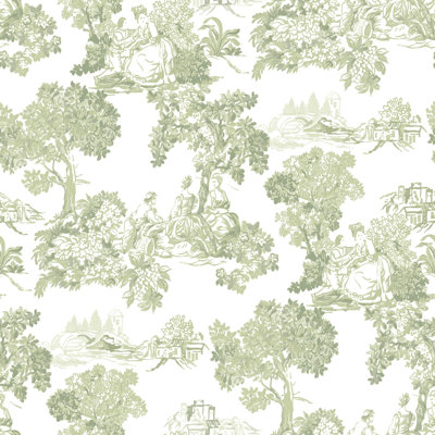 Blooming Garden Collection Toile Garden Wallpaper Roll