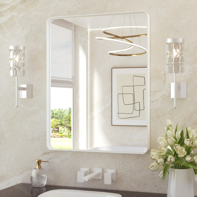 Miroir de salle de bain plombier en aluminium incassable et résistant à la rouille , Blanc, 28 po x 36 po, Rectangulaire