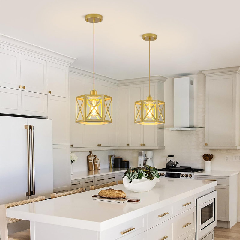 Luminaires suspendus pour îlot de cuisine, luminaire suspendu moderne avec cage hexagonale, plafonniers en métal rétro, luminaire suspendu de lanterne réglable pour vestibule de vestibule