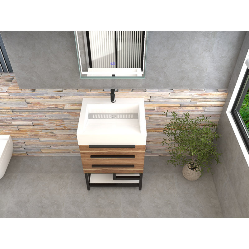 Jessica 23.5'' Single Bathroom Vanity with Stone Top, Gloss Gray