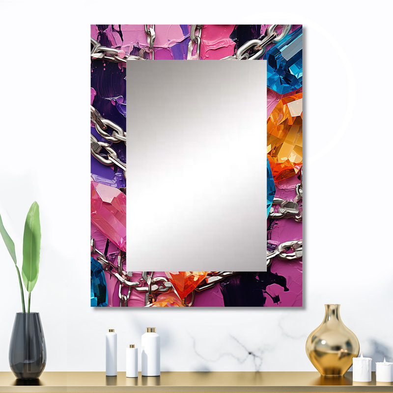 Rose et mauve abstrait chaîné - miroir abstrait, miroir mural décoratif moderne, impression d'art en métal, 32 po x 24 po