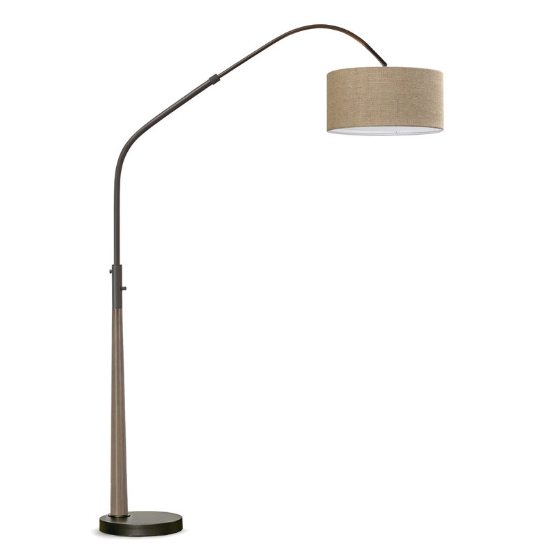 Lampe sur pied arquée en bois massif 81 po avec ampoule DEL à intensité variable Everly Quinn Quelia, Bronze foncé, Brun