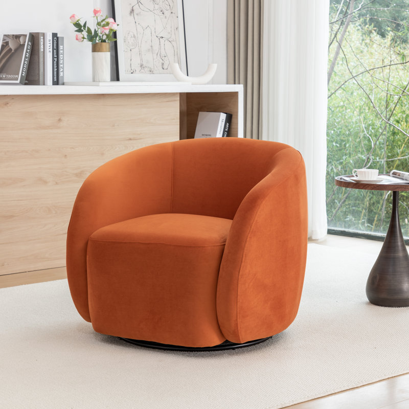 Fauteuil demi-tonneau pivotant en velours Arrun, Orange