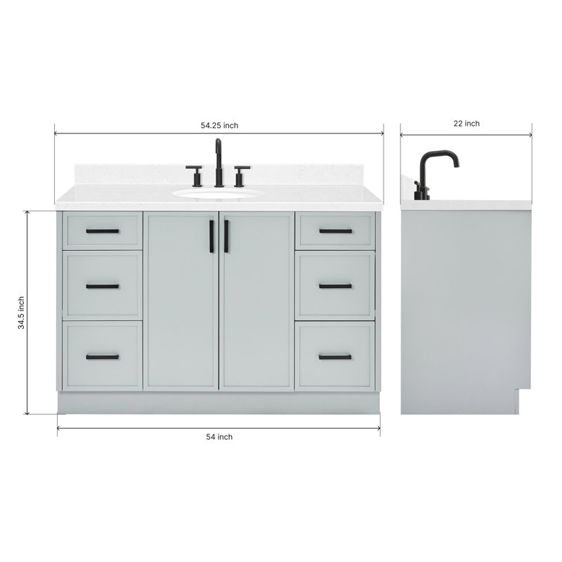 ARIEL Kelly 60 Single Sink Bathroom Vanity with Carrara Quartz Top, 54", Oval, Gray