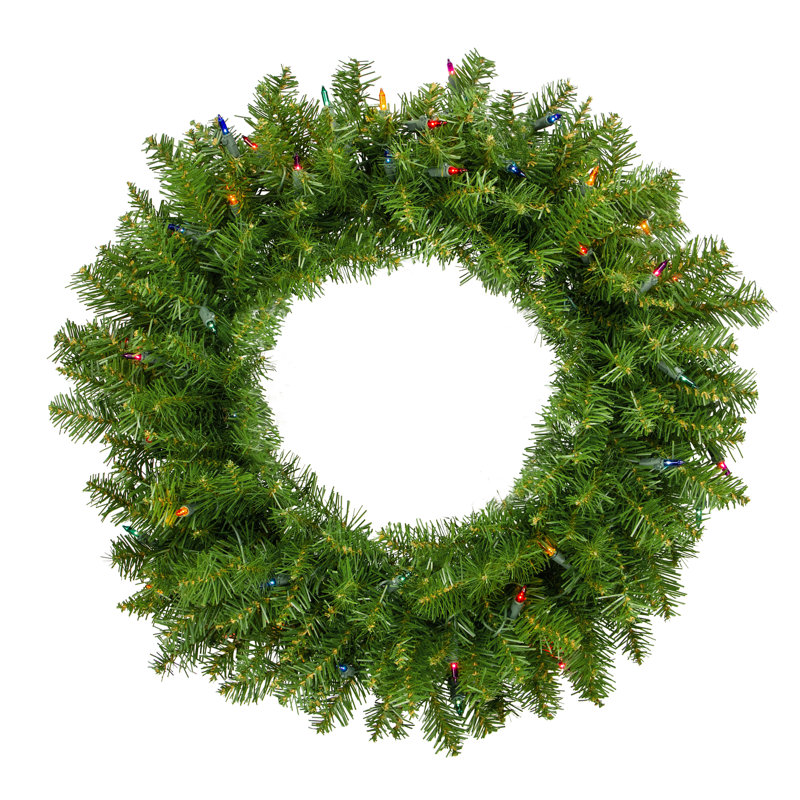 Pre-Lit Rockwood Pine Artificial Christmas Wreath  24-Inch  Multi Lights