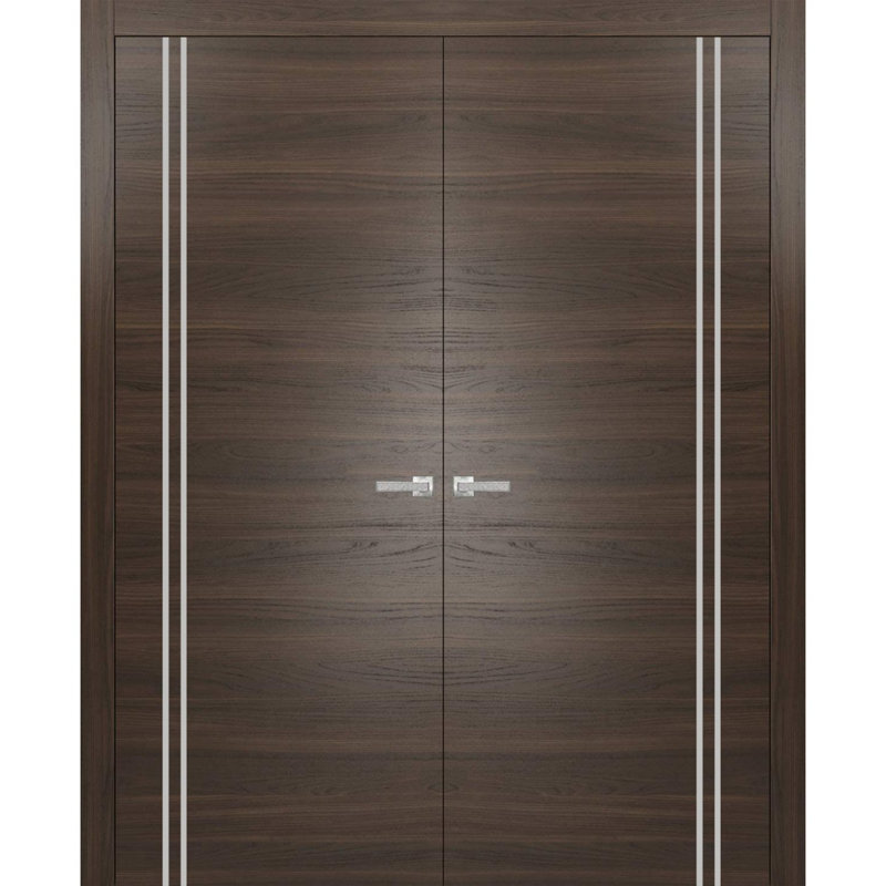 Portes françaises en bois massif massif, Frêne chocolat, 84 po x 80 po