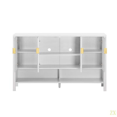 55.1'' Storage Sideboard With 4-Doors,Multi Functional Buffet With Open Shelf And 2-Tiers Adjustable Shelves,Modern Cabinet With Double Hooks,Suitable For Living Room, Hallway, Dining,Office