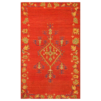 Striking Red Field With Special Lozenge Medallion Antique Turkish Oushak Rug