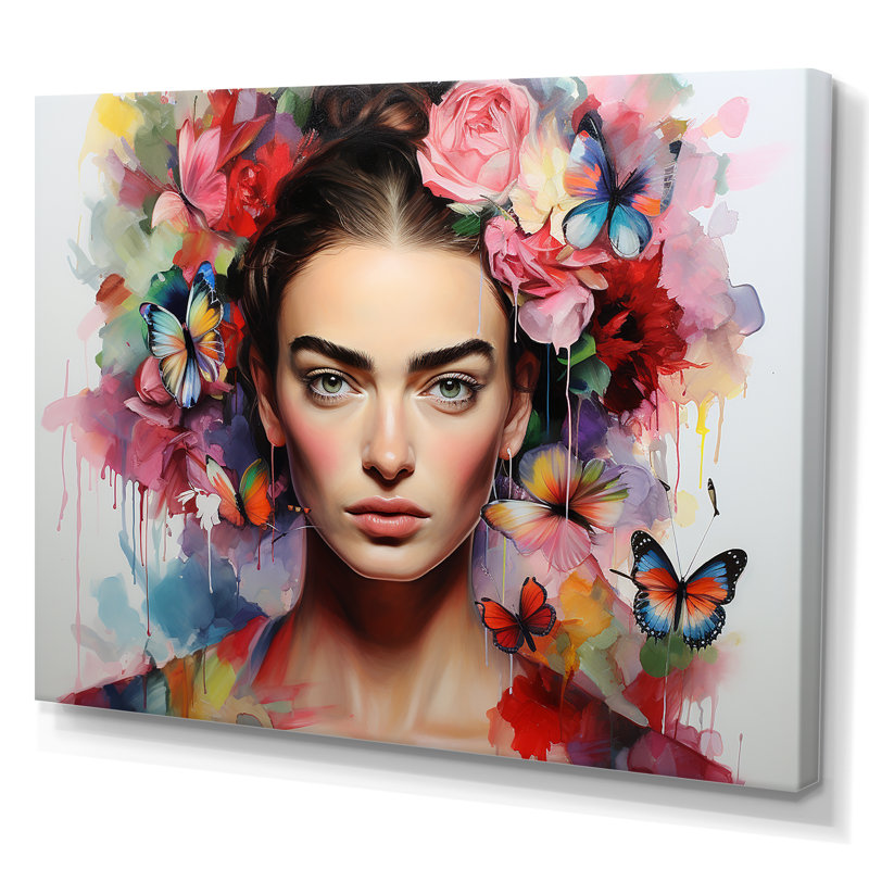 Frida Kahlo, couronne de fleurs, art mural, H 24 po x l 32 po x P 1 po, Toile tendue