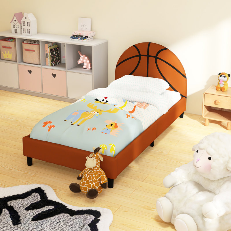 Basketball Shaped Upholstered Twin Platform Bed For Boys & Girls, Teens