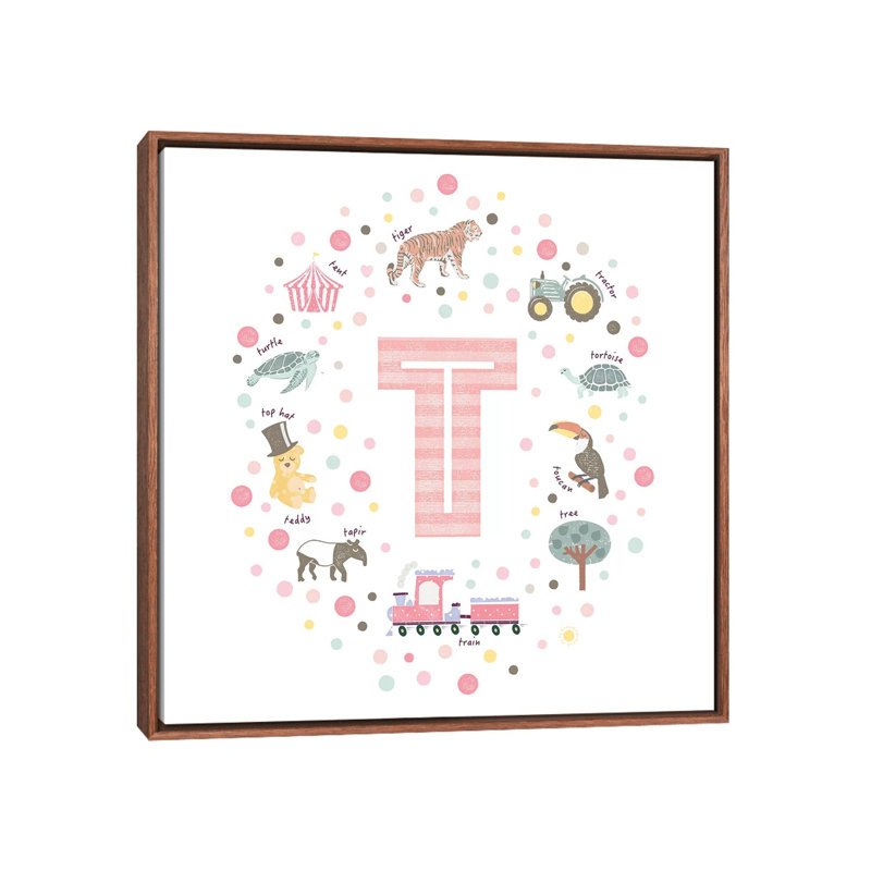Lettre T - impression d'art graphique, Pas de tapis, H 18 po x l 18 po x 1,5 po, Toile avec cadre brun