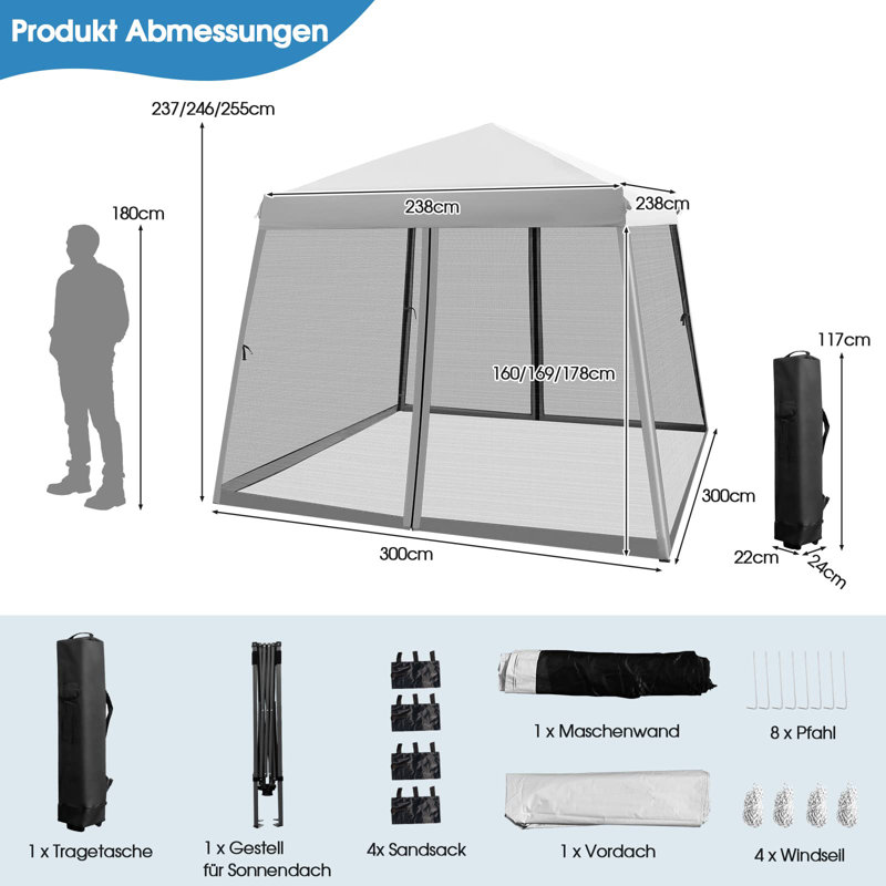 3m x 3m Metal Pop Up Gazebo, Grey