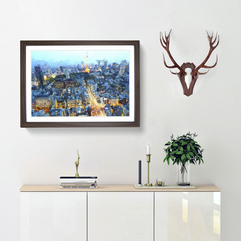 Skyline of Paris in France in Abstract - Picture Frame Graphic Art Print, 27cm H x 36cm W x 2cm D, Walnut Framed