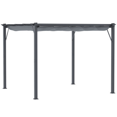 Pergola Pavillon Terrassenüberdachung mit Schiebedach Garten Alu Kohlegrau/Dunkelgrau 3x3x2,23 m