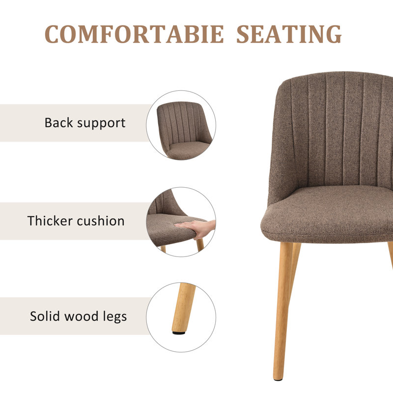48.5cm H Upholstered Dining Chairs With Wooden Legs, 4, Brown Linen/Natural