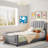 Upholstered Daybed With Classic Stripe Shaped Headboard-596423779