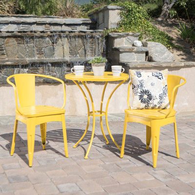 Cheerful Yellow Iron Bistro - 3 Pc Kd Metal For Outdoor Entertaining With Deformation- Coating