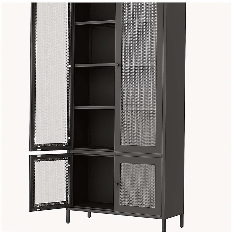 Large Metal Storage Cabinet Display Cabinet with 4 Glass Doors 5 Shelves Side Cabinet Bookcase Freestanding Cabinet