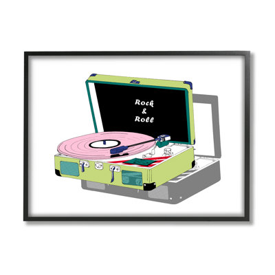 «Rock & Roll», tourne-disque rétro encadré, art mural texturé par Melissa Wang_aq-378