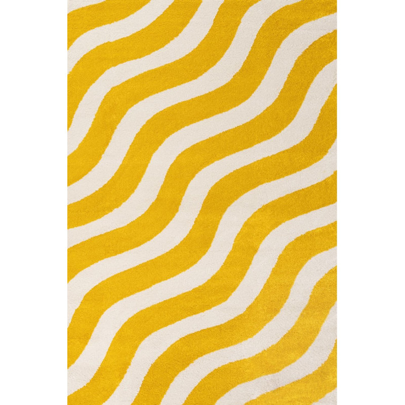 Joli Wavy Area Rug Soft Dense Pile for Living Rooms and Bedrooms, Yellow/White, Rectangle 120 x 170 cm