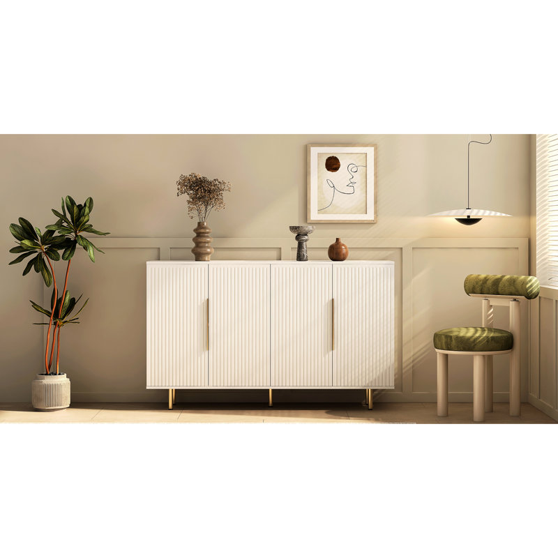 White Fluted Storage Unit - Multifunctional Sideboard For Bedroom Large Buffet Modern Dining Room, White