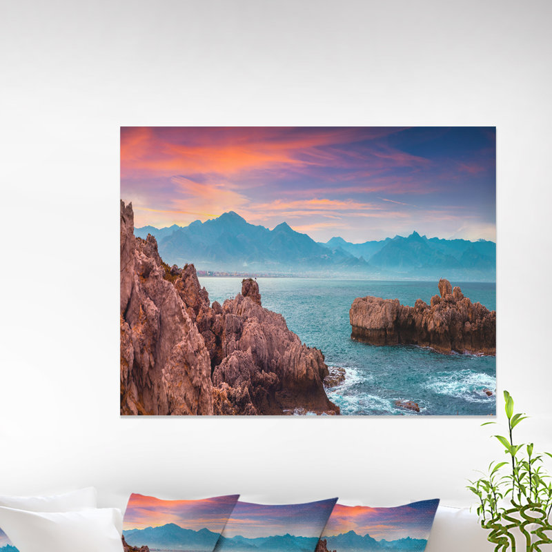« soleil on denter milazzo panorama »-impression, H 30 po x l 40 po x P 1,5 po, Cadre flottant