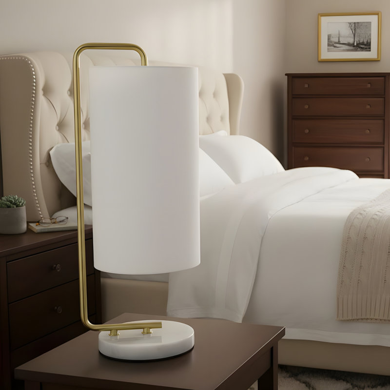 Lighting, 20 po, lampe de table, marbre blanc, abat-jour ivoire / crème, contemporain