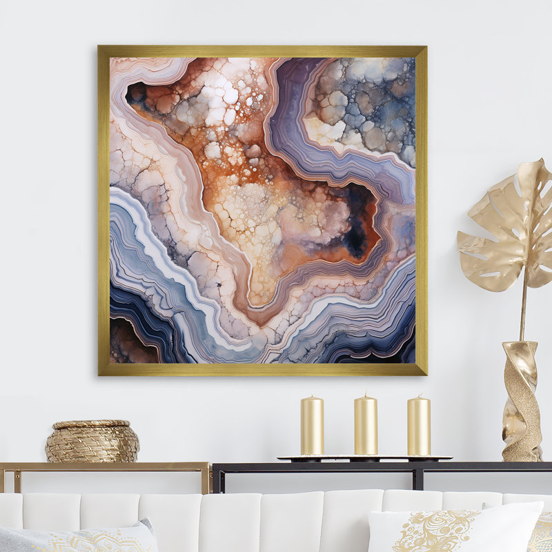 Stone Geode Scenery Minimalisme II, reproduction d'art sur toile, Cadre doré simple, H 16 po x l 16 po x P 1 po