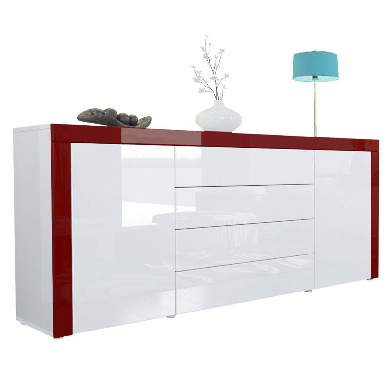 Sideboard Mccutcheon, White (Glossy)/Burgundy (Glossy)