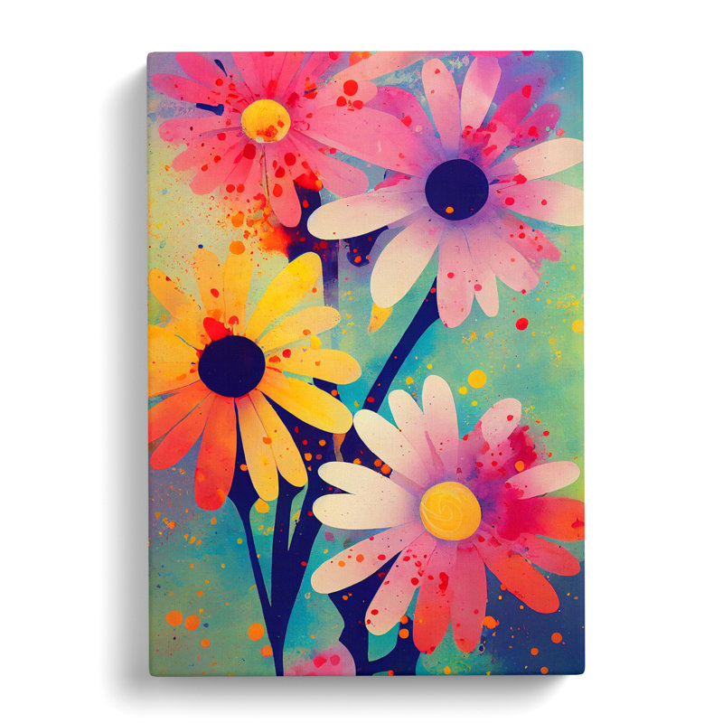 Daisy Flower Splatter Vol.1 - Wrapped Canvas, 60cm H x 40cm W x 3cm D