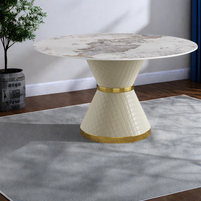 Table de salle à manger moderne en pierre frittée moderne, base en acier au carbone blanc pour 6