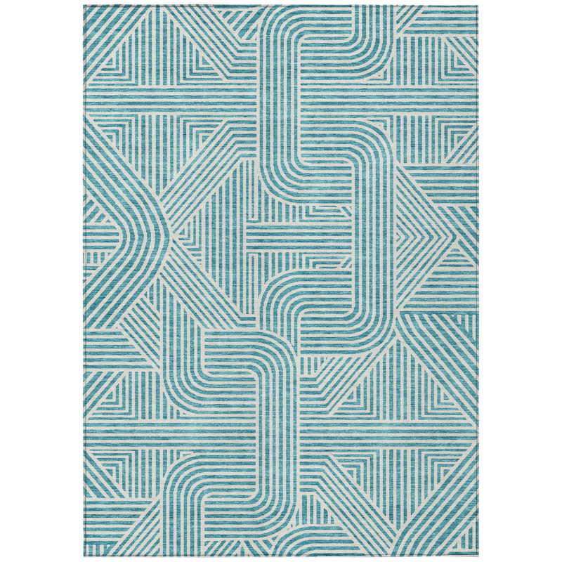 Tapis extérieur bleu sarcelle lavable abstrait 5 pi x 8 pi