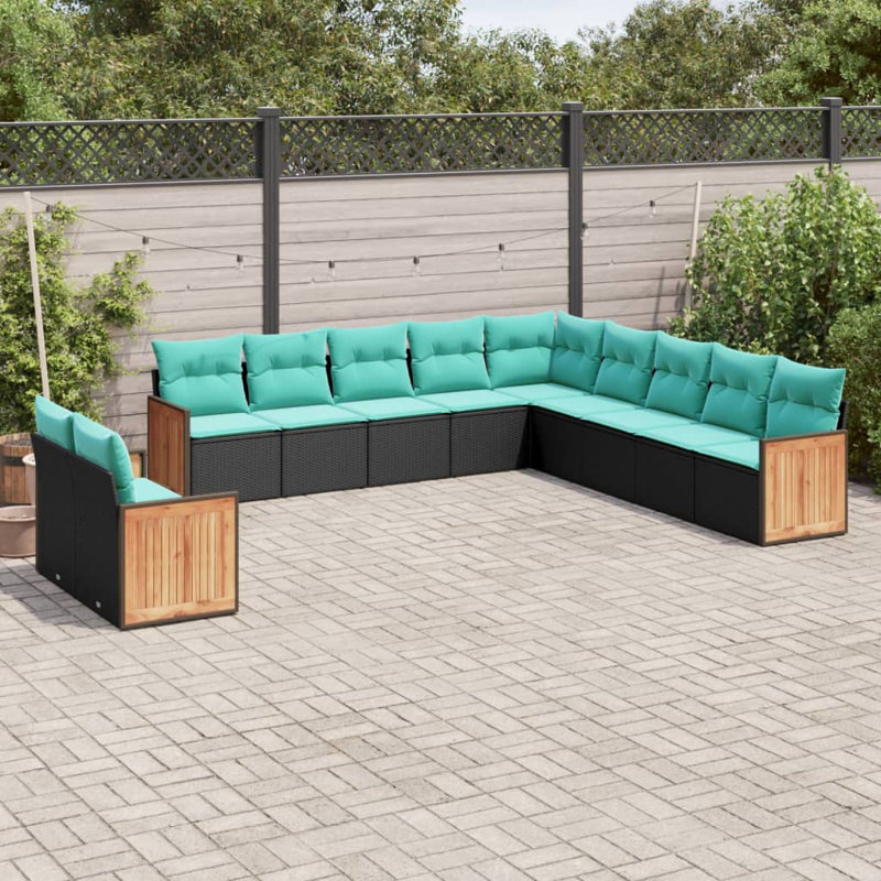  Ensemble de canapé de patio 11 pièces avec coussins en rotin de polyester noir