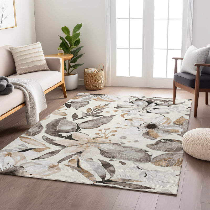 Machine Washable Indoor/Outdoor London ACN2260 Floral Rug, Rectangle 5 pi x 7 pi 6 po
